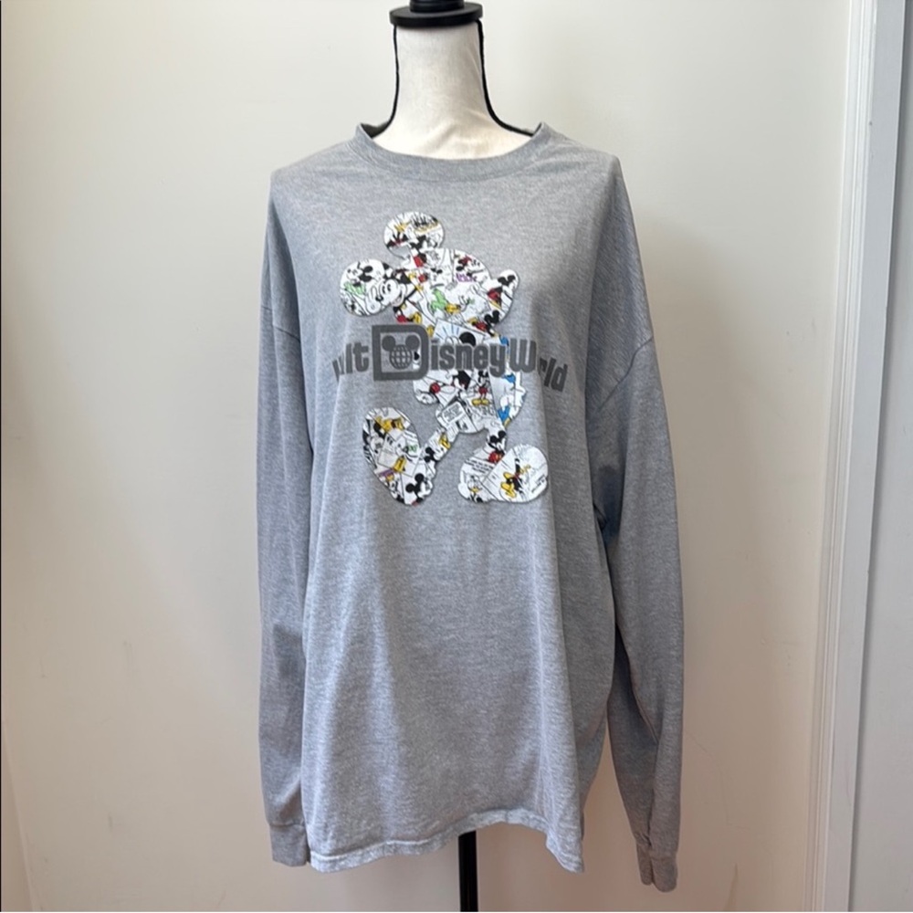 Disney Gray Long Sleeve Tee with Mickey Graphic